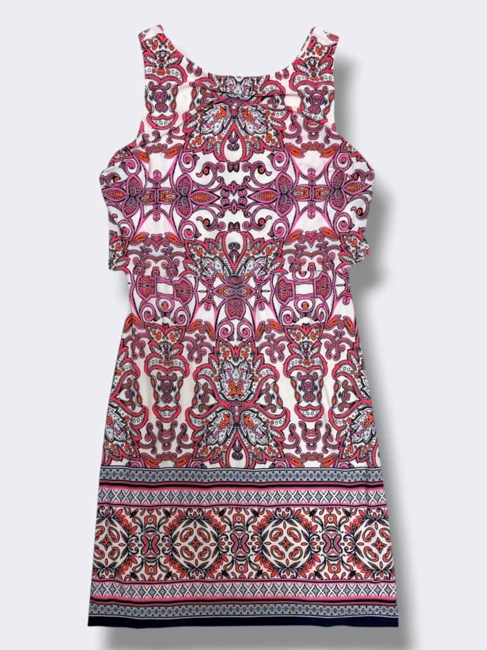 Vince Camuto Size 2 Pink Paisley Casual Sleeveless Popover Sheath Dress Midi